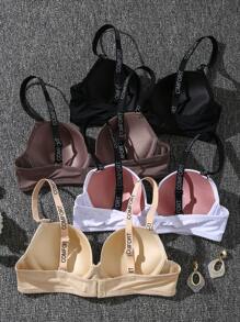 4pcs/Set Simple Solid Color Smoothing Adjustable Strap Wire Bra Sets For Women - Multicolor - View 2