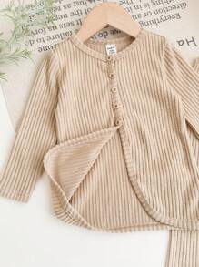 SHEIN Babygirl Cute Casual Solid Color Long Sleeve Top And Elastic Waist Pants 2pcs Set