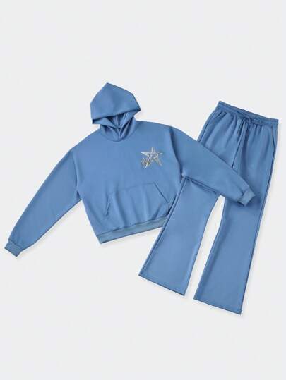 Street Life Men's Sweatsuit Set (Cropped Loose Hoodie + Flare Sweatpants)