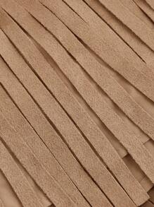 SHEIN MOD 女士复古嬉皮铆钉流苏棕色绒面革 A 字裙、秋季裙子、纳什维尔服装、海盗裙 - 卡其色 - 查看 4