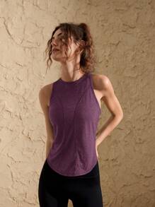 VARSITIE Round Neck Sleeveless Crossover Loose Women Sports Tees & Tanks - Purple - View 6