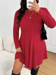 SHEIN Frenchy Plus Size Red Casual Elegant Waisted A-Line Dress