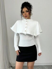 SHEIN Unity Women's Elegant Romantic Minimalist Versatile Fashion 2 Pieces Knit Sweater Set Knit Pullover Fall Winter - White - View 4