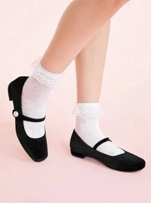 CUCCOO DOLLMOD Women's Red Square Toe Plaid Mary Jane Flat Shoes, Campus & Cute Low Heel Style New Year Holiday Valentines - Black - View 4