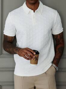 Manfinity CasualCool Men's Heart Embossed Short Sleeve Casual Polo Shirt, Suitable For Outdoor And Casual Occasions, For Golf