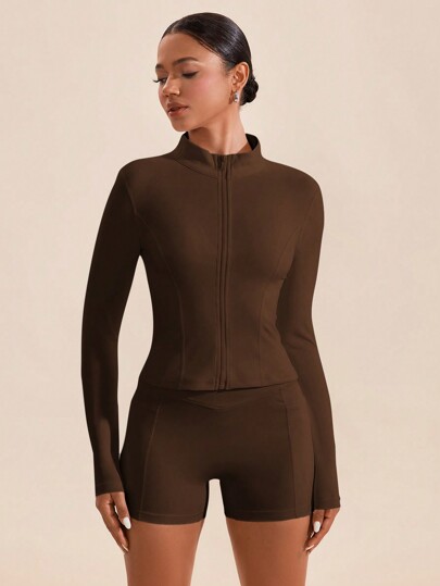 VARSITIE Conjuntos Esportivos Femininos de Gola Alta, Mangas Longas e Justos