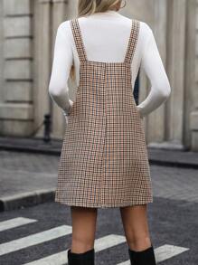 SHEIN Clasi Women Plaid Print Sleeveless Pocket Hem Short Casual Dress
