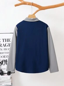 Tween Boy Casual Patchwork Collared Long Sleeve Shirt - Grey - View 2
