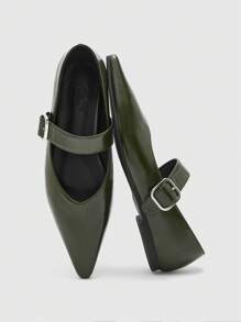 CUCCOO BIZCHIC Dunkelgrüne Mode-Spitzschuh-Damenflatschuhe