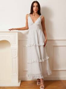 SHEIN Unity French Polka Dot Chiffon Fabric, Sleeveless, Cups Split ...