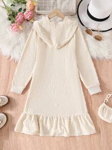 SHEIN Robe à capuche casual à manches longues avec motif jacquard de lettres pour filles préados et mère-fille, style minimaliste doux avec volant à l'ourlet. Convient pour le printemps, les réunions de famille, les sorties, les tenues casual, l'école. Robe en tricot pour la Saint-Valentin - Beige - Voir 2