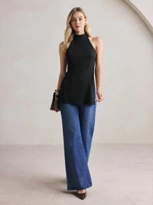 BizChic Women's Neck Halter Top, Elegant Office Commuter , Suitable For New Year, Date, Spring/Summer - Black - View 9