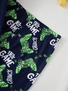 SHEIN Teen Boys' Snug Fit Video Game Graphic Print Long Sleeve Pajamas Set