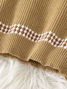 SHEIN Young Boy Striped Crew Neck Long Sleeve Casual Pullover Sweater, Autumn/Winter - Khaki - View 3
