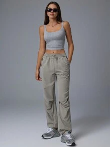 Hanevo Solid Drawstring Hem Pants Fall Cloth For Women - Grey - View 6