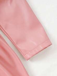 SHEIN 1 Stück Rosa Leder-Optik Minimalistischer Stehkragen Reißverschluss Taillengürtel Puffärmel Mutter-Tochter Passende Kleider (Outfits separat erhältlich) - Pink - Übersicht 5