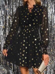 SHEIN Clasi Waist Definition Jacquard Fabric Elegant Women Dress,New Year Eve Dress,Valentine's Day - Black - View 1