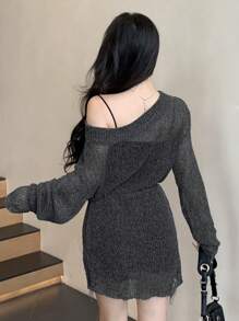 DAZY Women's Off Shoulder Long Sleeve Solid Color Casual Sweater Dress, Autumn/Winter Sheer Linen,Fall Women Clothes