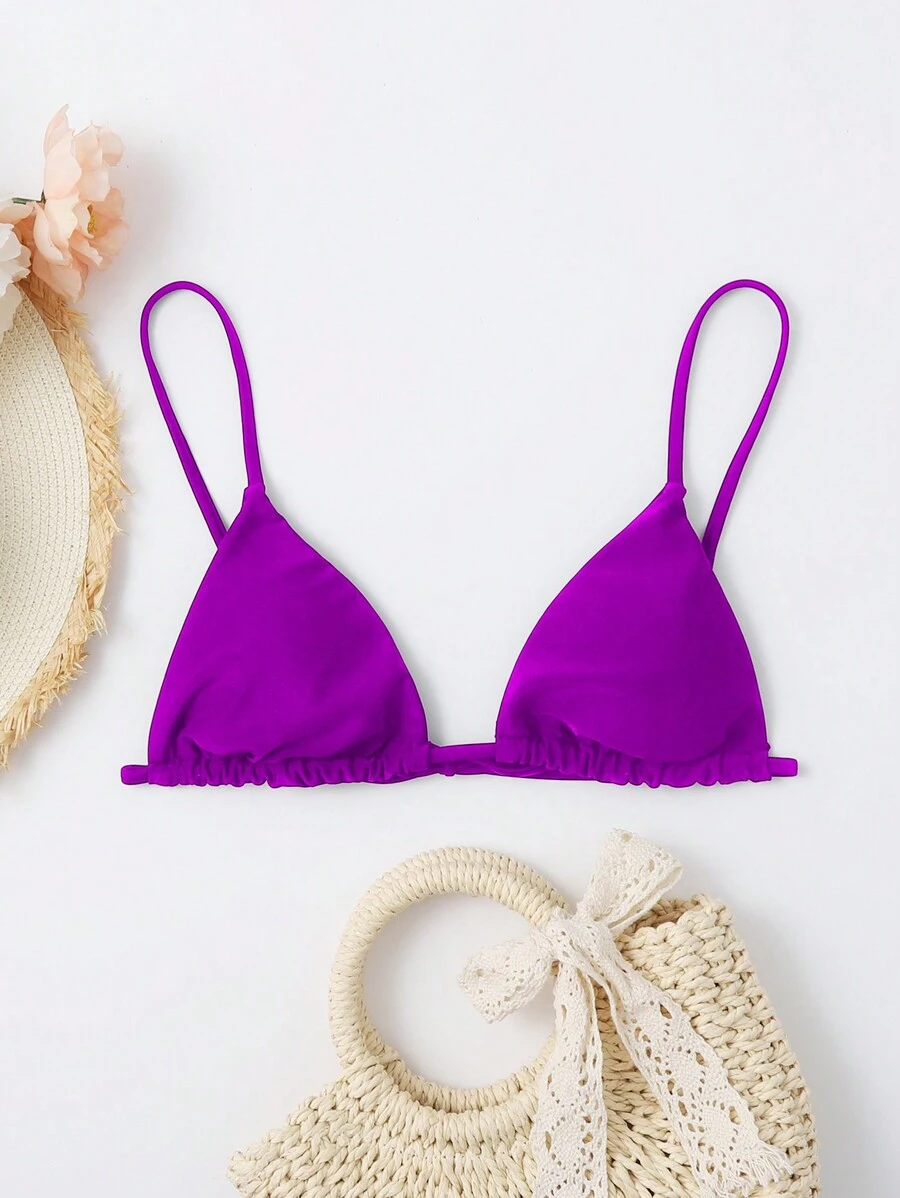 Swim Basics Summer Beach Triangle Bikini Top - Purple - View 1