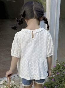 DAZY Young Girl Round Neck Short Sleeve Casual Shirt With Bow Decor,Girls Summer Outfits