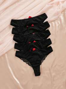 Set de 5 prendas de ropa interior de encaje y moño para mujer de talla grande