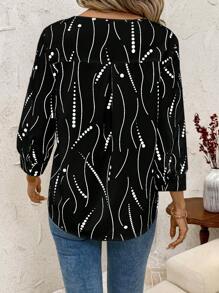 SHEIN Clasi Women's Autumn/Winter Button Decor Printed Shirt - Black and White - View 2