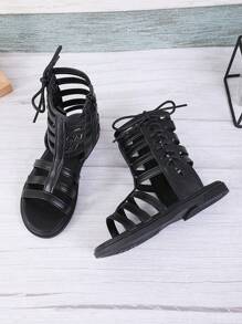 Spring/Summer New Fashion Minimalist Side Zipper Children Roman Flat Sandals