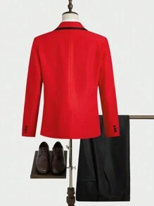 Manfinity RelaxMax Men's Casual Contrast Collar Long Sleeve Jacket And Pants Set, Suit For Autumn - Multicolor - View 2