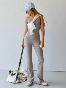 Hanevo Women Solid Color Backless Sleeveless Jumpsuit For Autumn Sportwear For Daily Wear