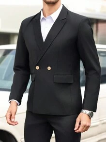 Manfinity Mode Men Solid Color Casual Blazer, Minimalist Fashion For Everyday Wear - Black - View 3