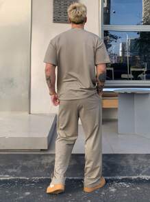 DAZY Men's Letter Embossed Print T-Shirt And Pants Set - Grey - View 6