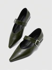 CUCCOO BIZCHIC Dunkelgrüne Mode-Spitzschuh-Damenflatschuhe