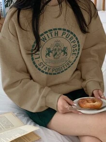 DAZY Áo nỉ in chữ thường ngày cho nữ mùa thu/đông - Lạc đà - Xem 1