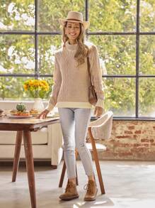 LanaWest Jersey de cuello alto, de manga larga, con bloques de color, informal, para mujer, para otoño/invierno