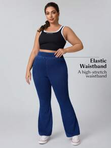 Flexra Plus Size High Waist Slim Fit Stretchy Knit Denim Apple Bottom Jeans Flare Leg Jeans