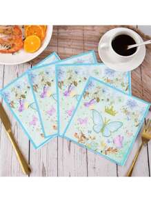SHEIN Set de 20 servilletas de papel desechables con diseño lindo de mariposas y flores para fiestas, San Valentín, bodas de San Valentín y cumpleaños