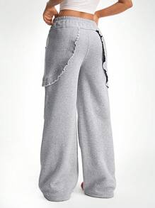 SHEIN EZwear Women's Streetwear Going Out Ruffle Baggy Straight Pants - Light Grey - View 2