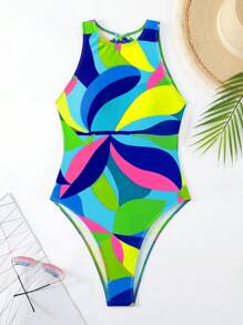 BamGleam Women's Round Neck Sleeveless Printed Fitted One-Piece Summer - Multicolor - View 7