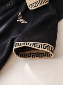 SHEIN Leap Crew Conjunto Casual Diário de Estilo Universitário Preto com Camisa Polo para Bebê Menino, Adequado para Primavera e Verão - Preto - Visão 7