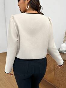 Elaquor Plus Size Women Ruffle Trim Double Breasted Long Sleeve Elegant Blouse - Multicolor - View 5