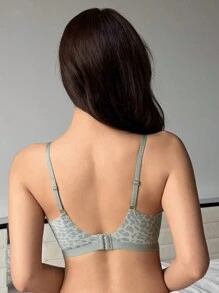 DAZY Leopard Print Lightweight Wireless Seamless Bra With Soft Pads Lingerie For Women - Grey - View 2