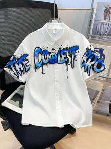 SHEIN Leap Crew Tween Boy Loose Fit Patterned Casual Shirt - White - View 4