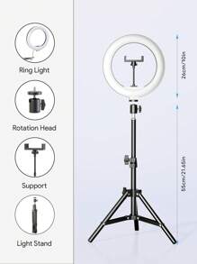 Teckwe Anneau de Lumière Selfie, Support de Téléphone sur Trépied Anneau de Lumière de Photographie Cercle Remplissage Lumière Lampe LED 3 Températures de Couleur Réglables 10 Pouces & 120 Perles de Lampe Cadeaux de Noël, Indispensables pour l'Automne et l'Hiver Vacances de Camping Accessoires Essentiels de Vacances, Fournitures de Camping