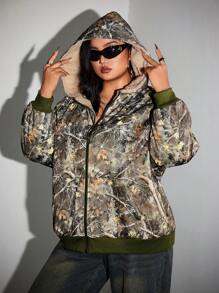 SHEIN ICON Plus Size Oversize Leaf & Letter Rhinestone Decor Hoodie Sweatshirt - Multicolor - View 4