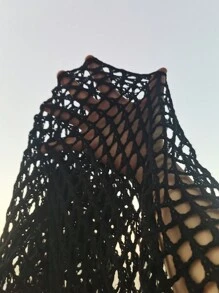 纯色针织镂空网格图案罩衫夏季