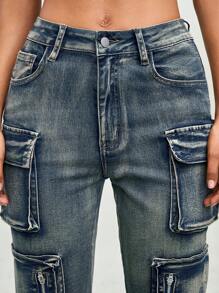 ROMWE Grunge Punk Distressed Flare Leg Women's Jeans, Street Punk Apocalyptic Style