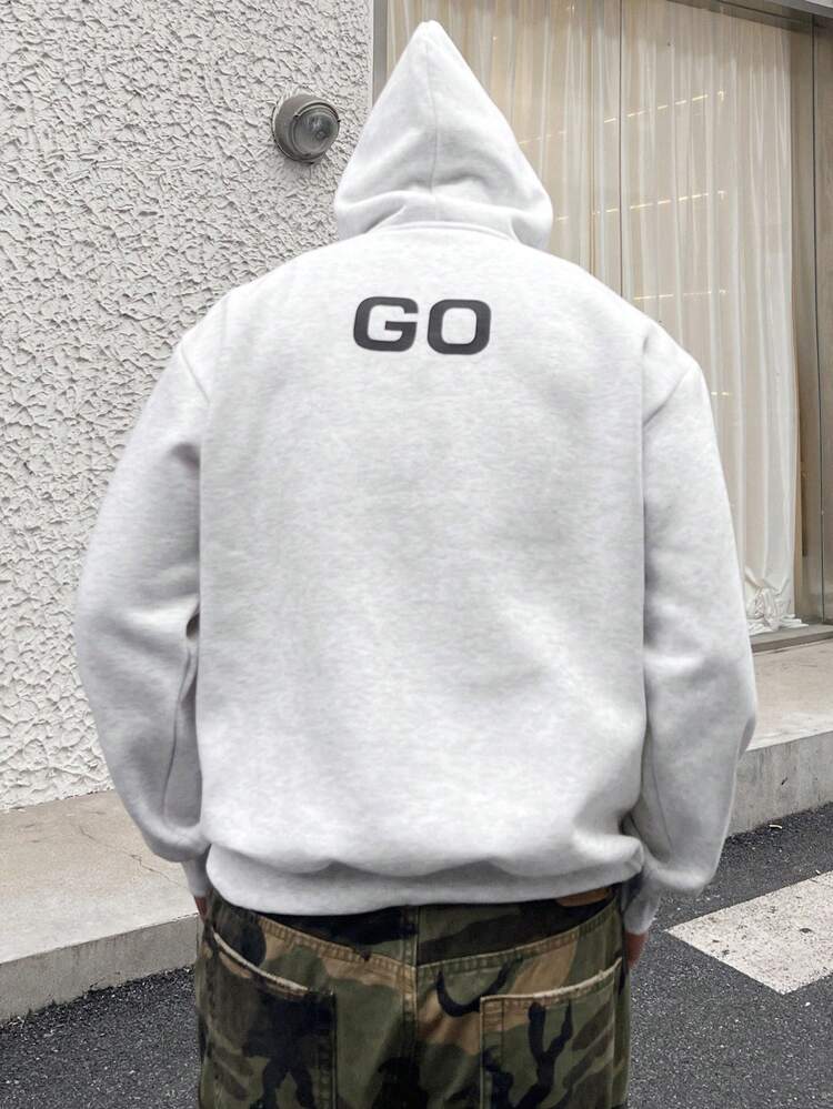 Men's Letter Print Light Grey Hoodie Fall,Winter