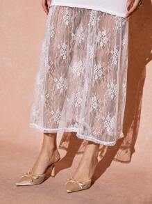 Poéselle Women's Lace Patchwork Stand Collar Long Sleeve Casual Long Dress - White - View 3