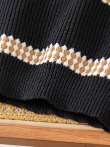 SHEIN Sweater Pullover Kasual Bergaris Lengan Panjang Kerah Bulat untuk Anak Laki-Laki - Hitam - View 5