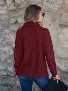 SHEIN LUNE Women Solid Color Button Design Long Sleeve Sweater, Suitable For Valentine's Day, New Year's Celebration